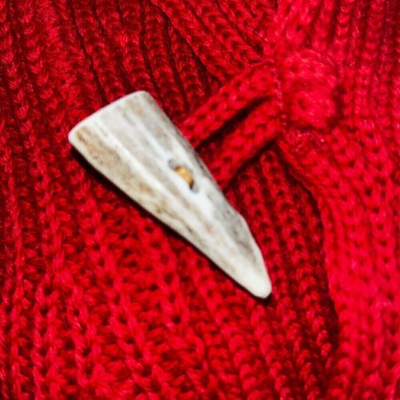 NORTHERN WATTERS KNITWEAR Canada Men's Red 100% Wool Shawl Collar Sweater Sz. 40 - Picture 7 of 10